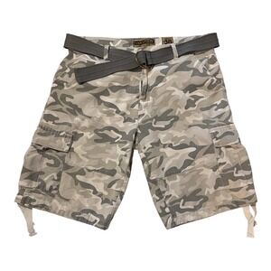 Vintage 90s y2k grunge camo cargo baggy shorts with belt by evolution size 36